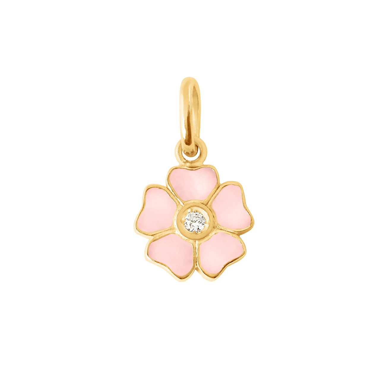 Pendentif Fleur résine rose bébé, diamant, or jaune voyage Référence :  b5fl001j28xxdi -1