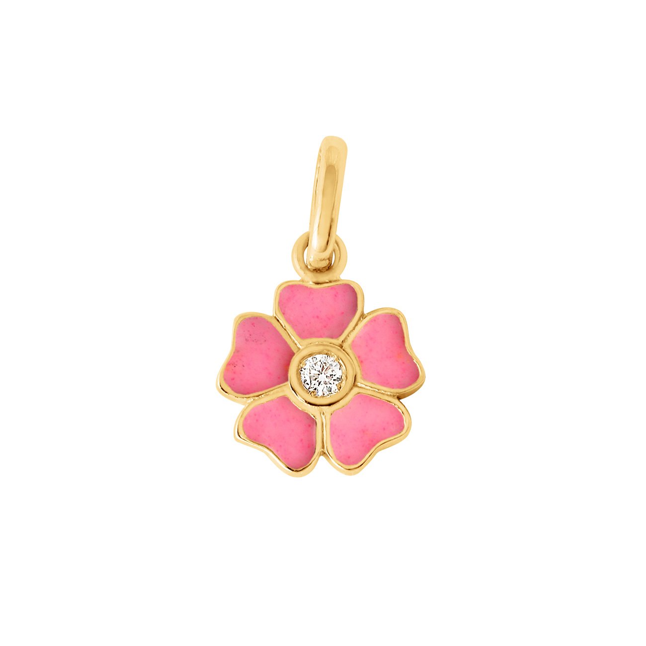 Pendentif Fleur résine rose fluo, diamant, or jaune voyage Référence :  b5fl001j29xxdi -1