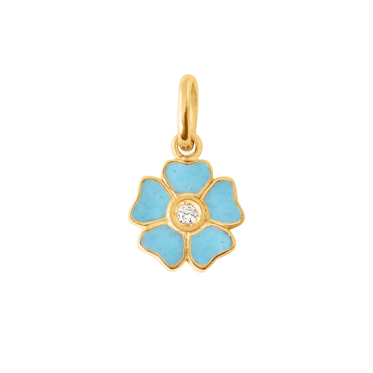 Pendentif Fleur résine turquoise, diamant, or jaune voyage Référence :  b5fl001j34xxdi -1