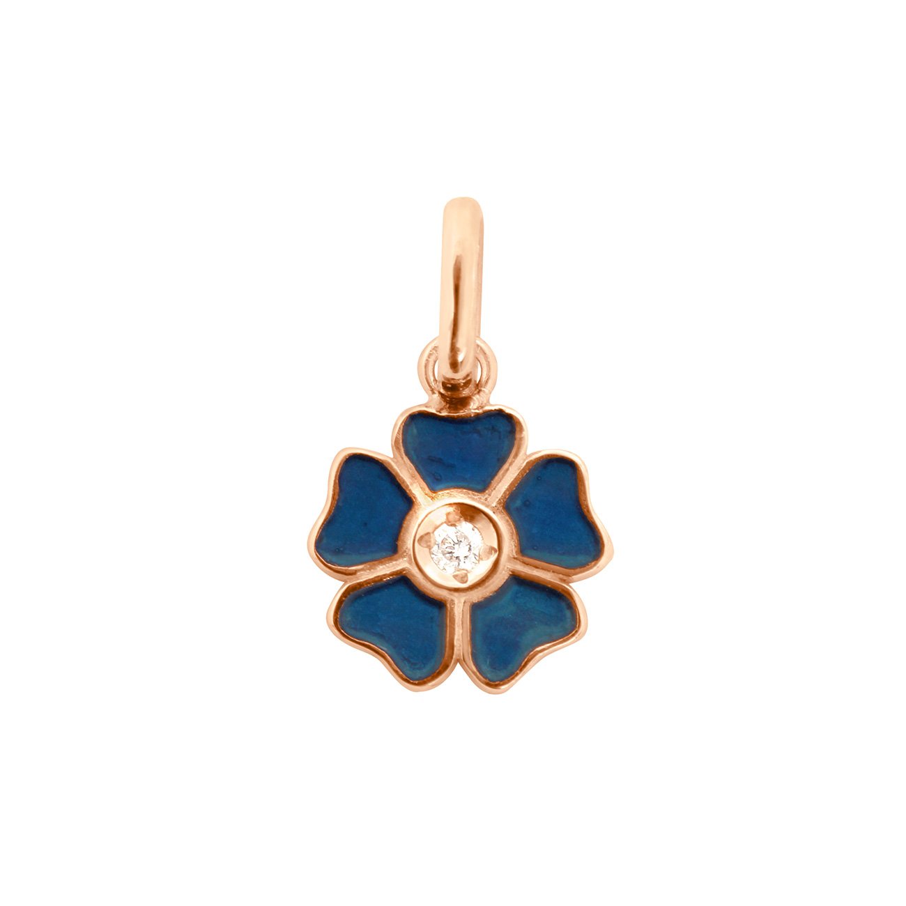 Pendentif Fleur résine bleu de prusse, diamant, or rose voyage Référence :  b5fl001r07xxdi -1