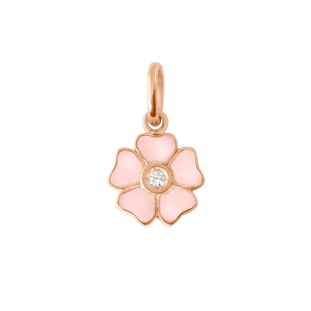 Pendentif Fleur résine rose bébé, diamant, or rose voyage Référence :  b5fl001r28xxdi -1