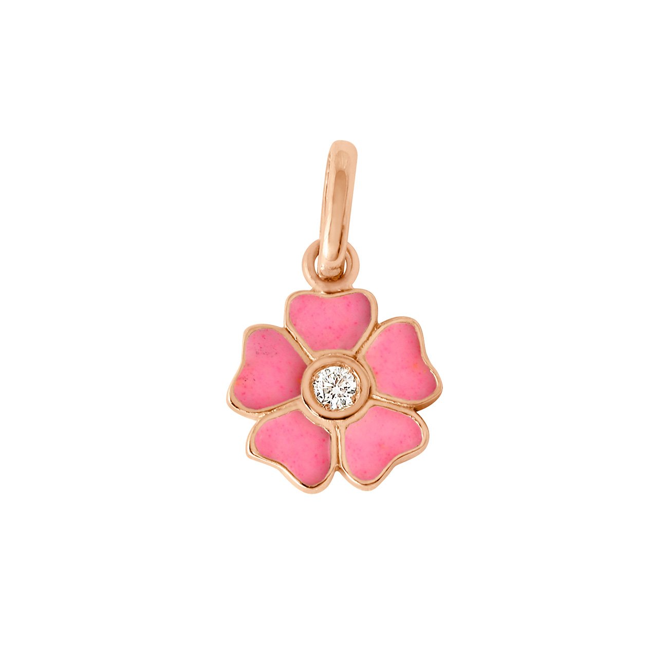 Pendentif Fleur résine rose fluo, diamant, or rose voyage Référence :  b5fl001r29xxdi -1