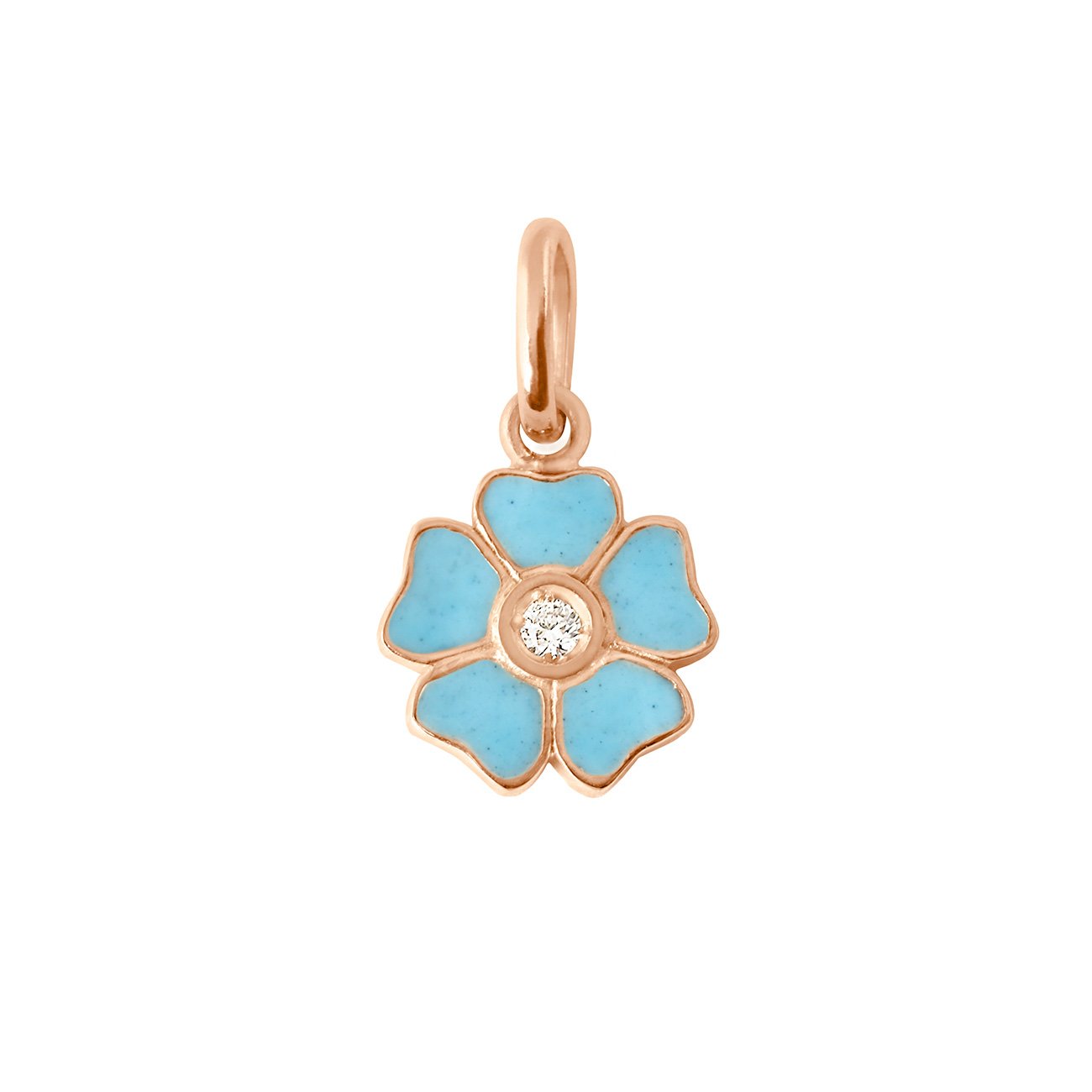 Pendentif Fleur résine turquoise, diamant, or rose voyage Référence :  b5fl001r34xxdi -1