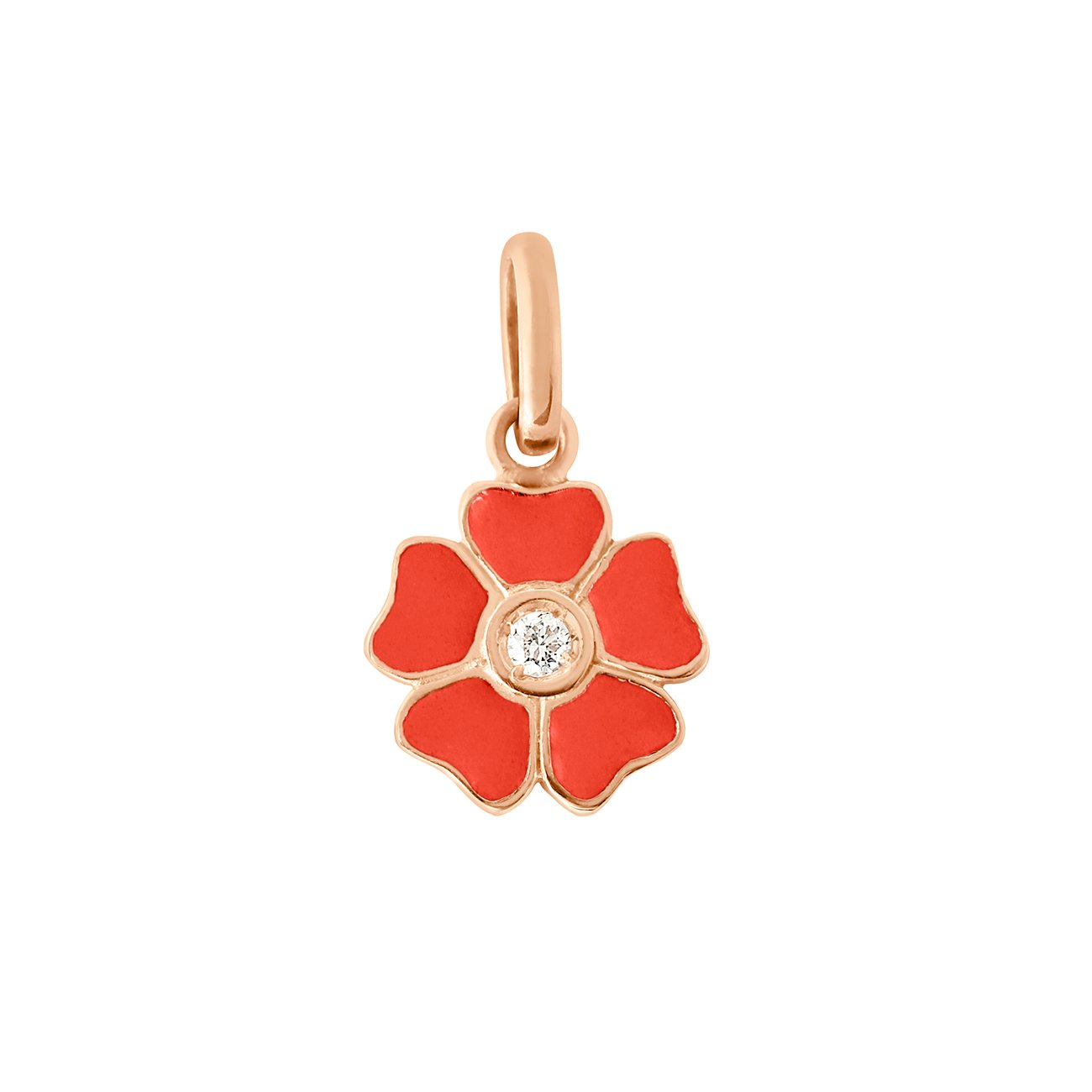 Pendentif Fleur résine corail, diamant, or rose voyage Référence :  b5fl001r58xxdi -1