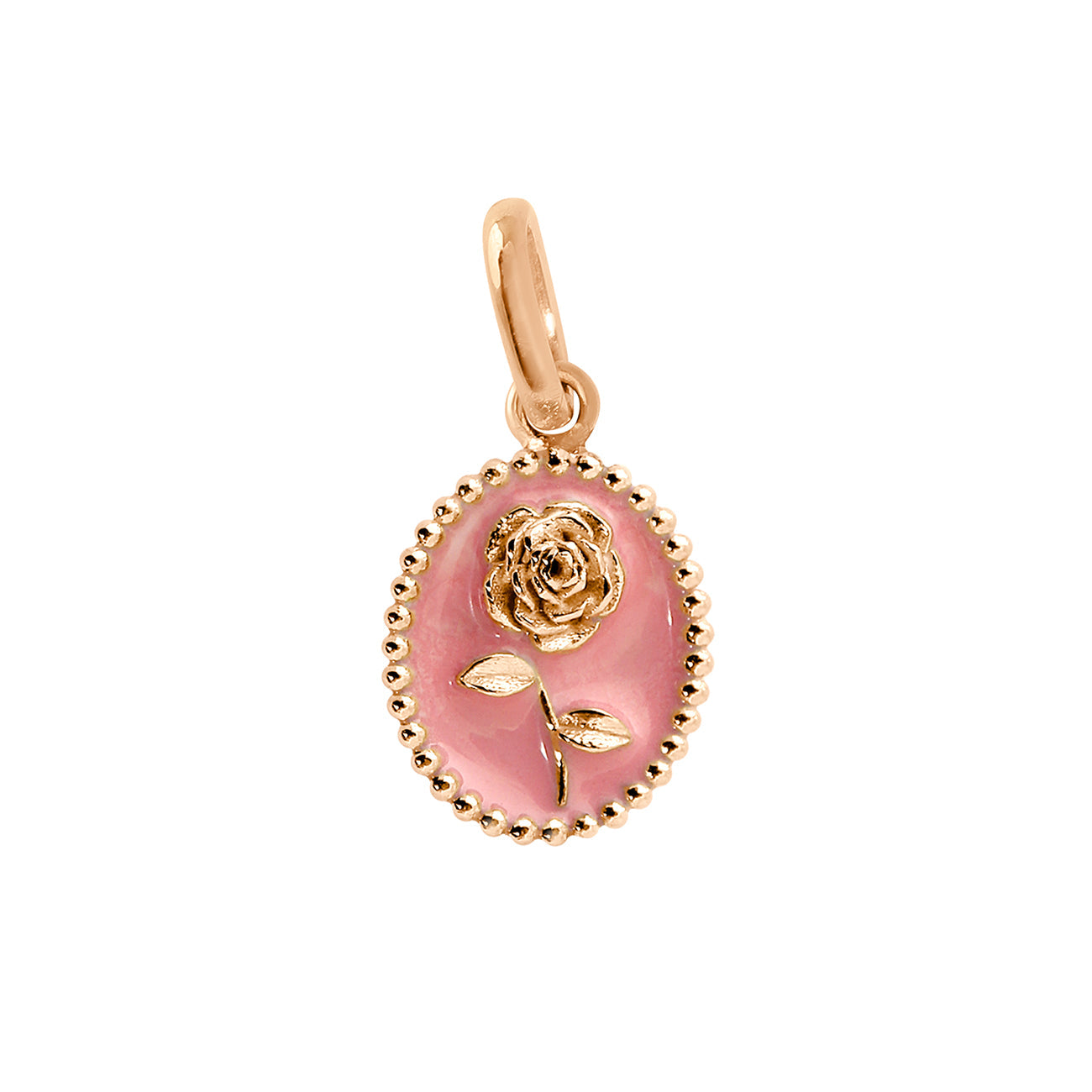 Pendentif Rose résine fuchsia, or rose voyage Référence :  b5fl002r09xxxx -1