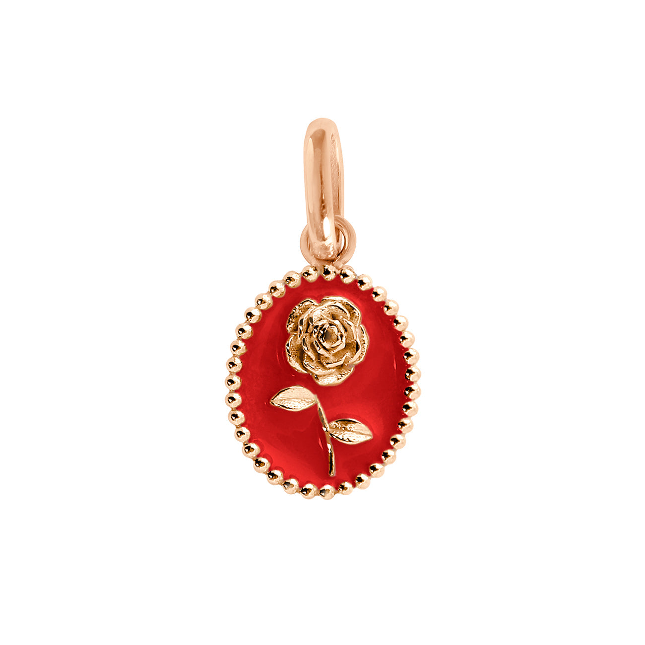 Pendentif Rose résine coquelicot, or rose voyage Référence :  b5fl002r31xxxx -1