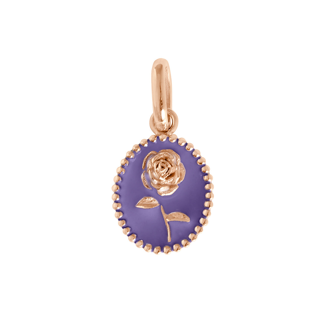 Pendentif Rose résine mauve, or rose voyage Référence :  b5fl002r43xxxx -1