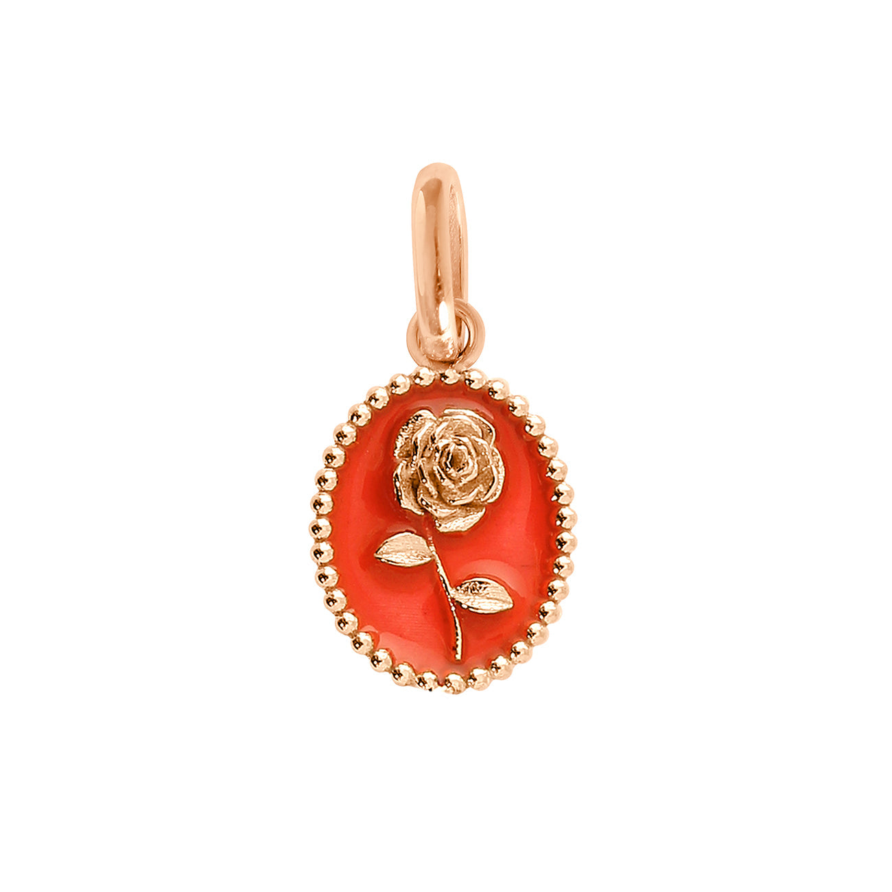 Pendentif Rose résine corail, or rose