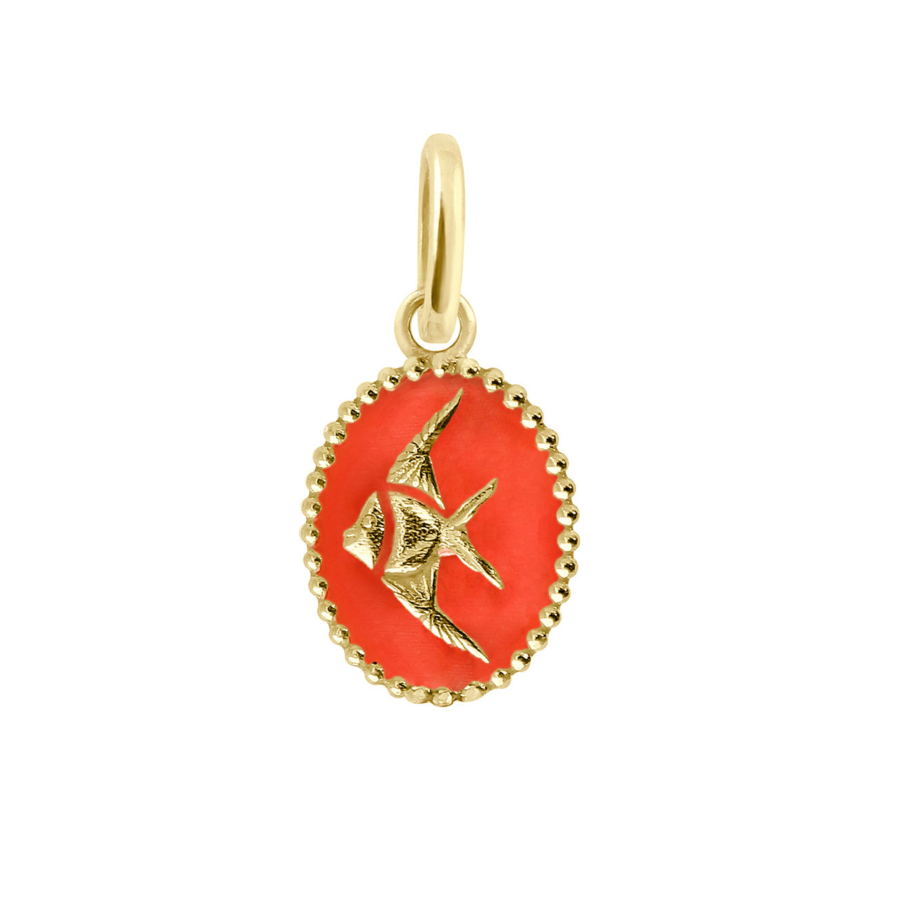 Pendentif Poisson Ange résine corail, or jaune voyage Référence :  b5po002j58xxxx -1