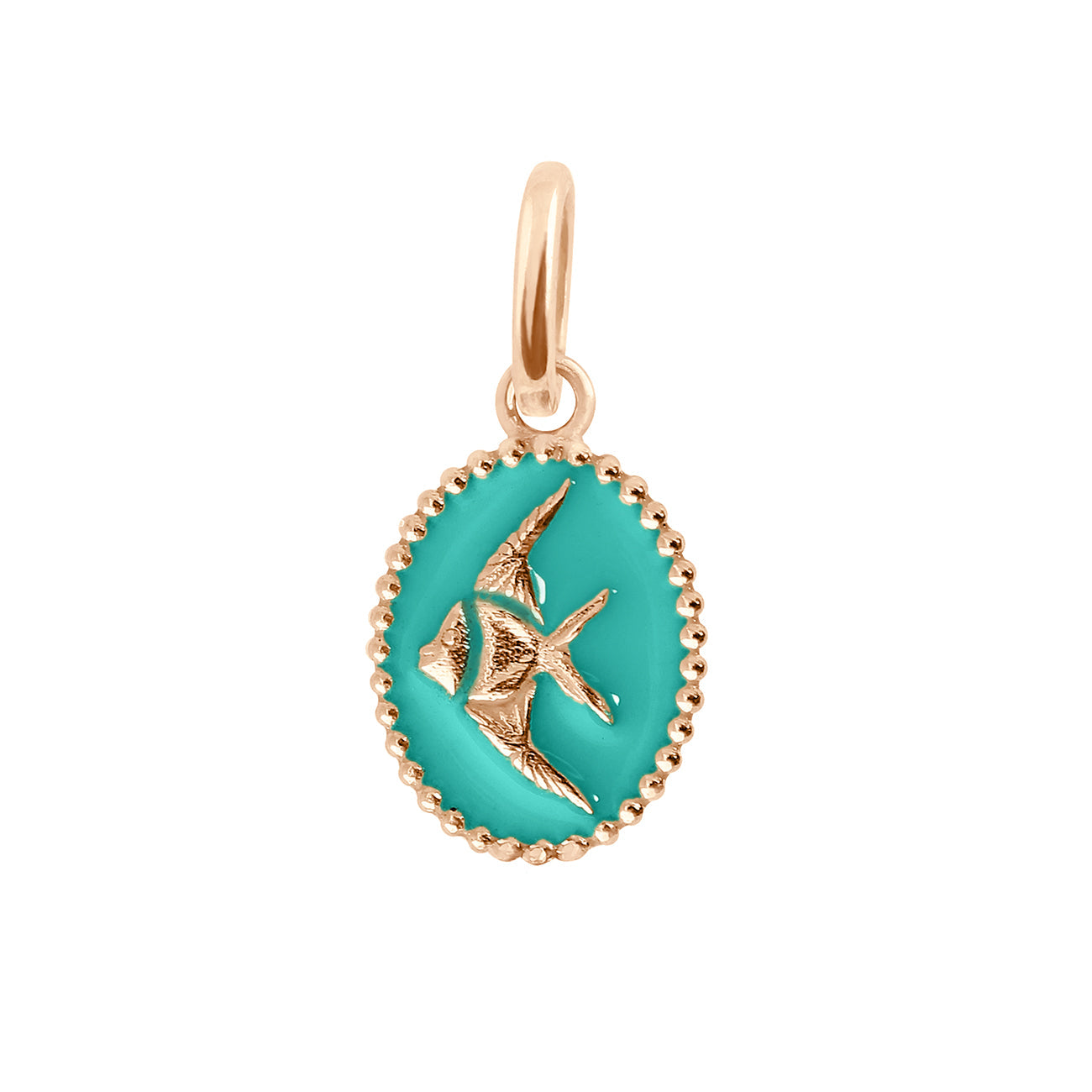 Pendentif Poisson Ange résine turquoise vert, or rose voyage Référence :  b5po002r33xxxx -1