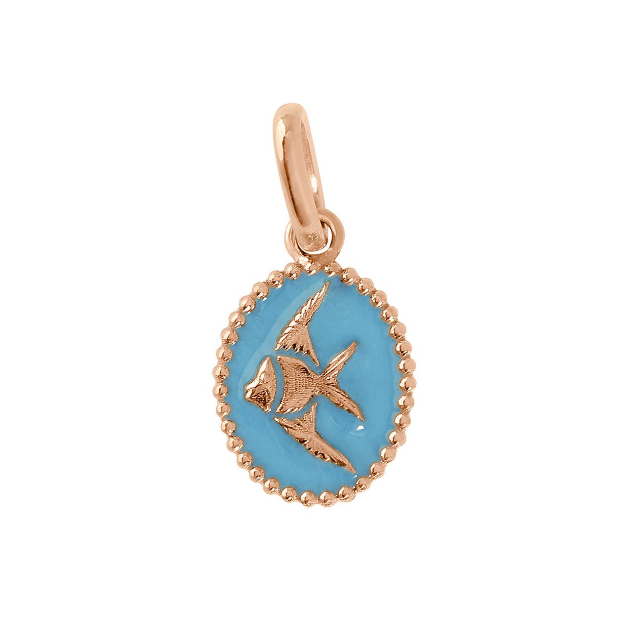 Pendentif Poisson Ange résine turquoise, or rose voyage Référence :  b5po002r34xxxx -1