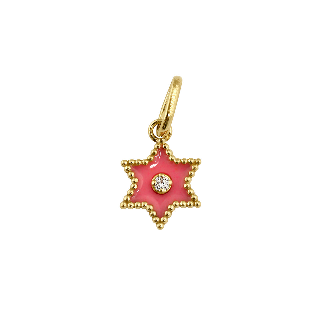 Pendentif Etoile Star résine rose fluo, diamant, or jaune