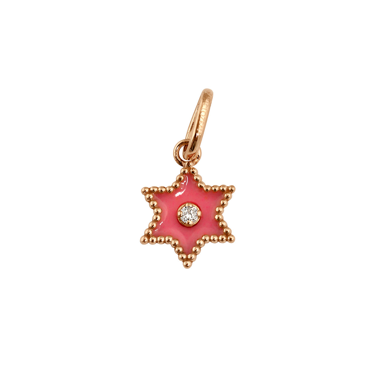 Pendentif Etoile Star résine rose fluo, diamant, or rose