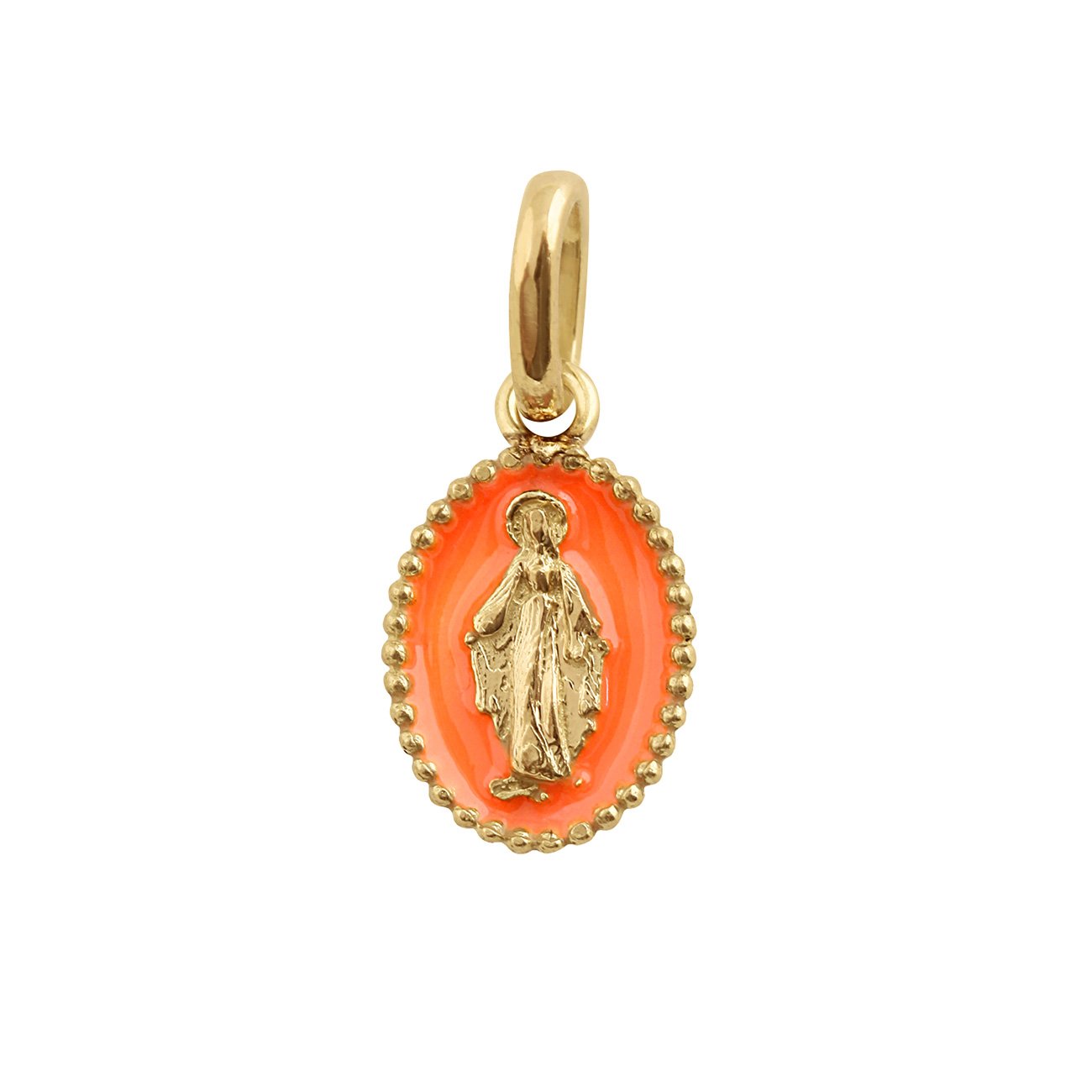 Pendentif Madone résine orange fluo, or jaune madone Référence :  b5vi003j13xxxx -1