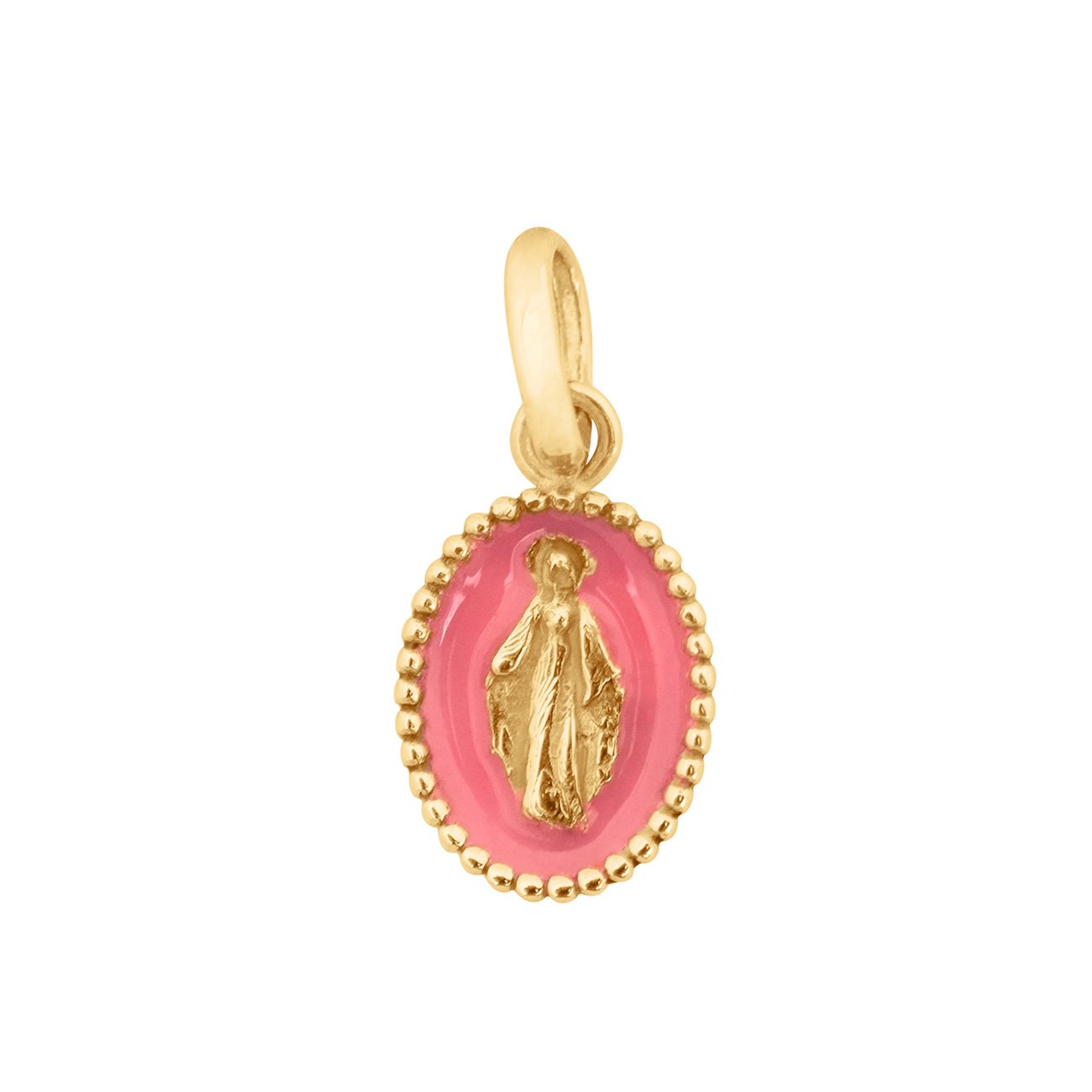 Pendentif Madone résine rose fluo, or jaune madone Référence :  b5vi003j29xxxx -1