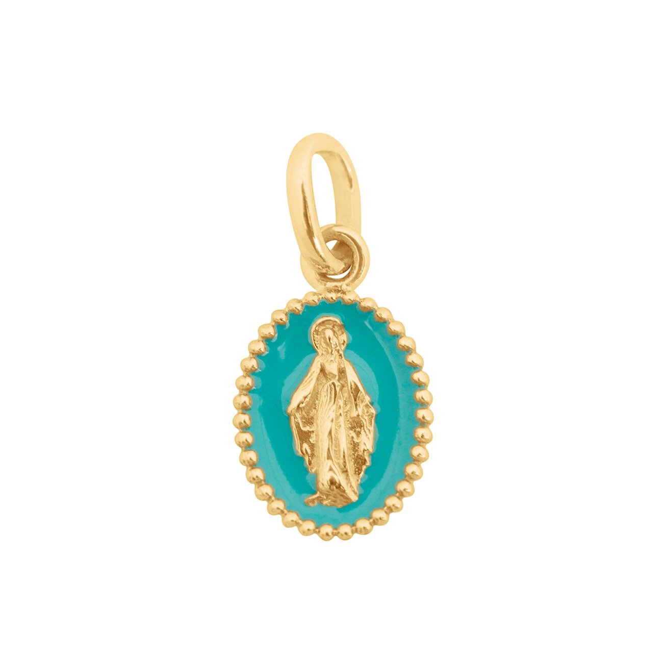 Pendentif Madone résine turquoise vert, or jaune