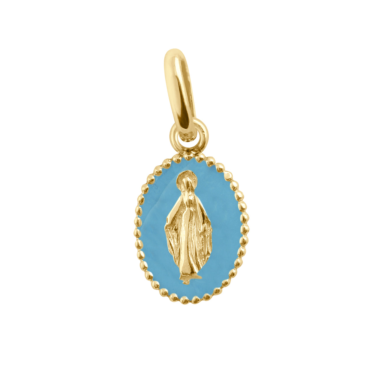 Pendentif Madone résine turquoise, or jaune