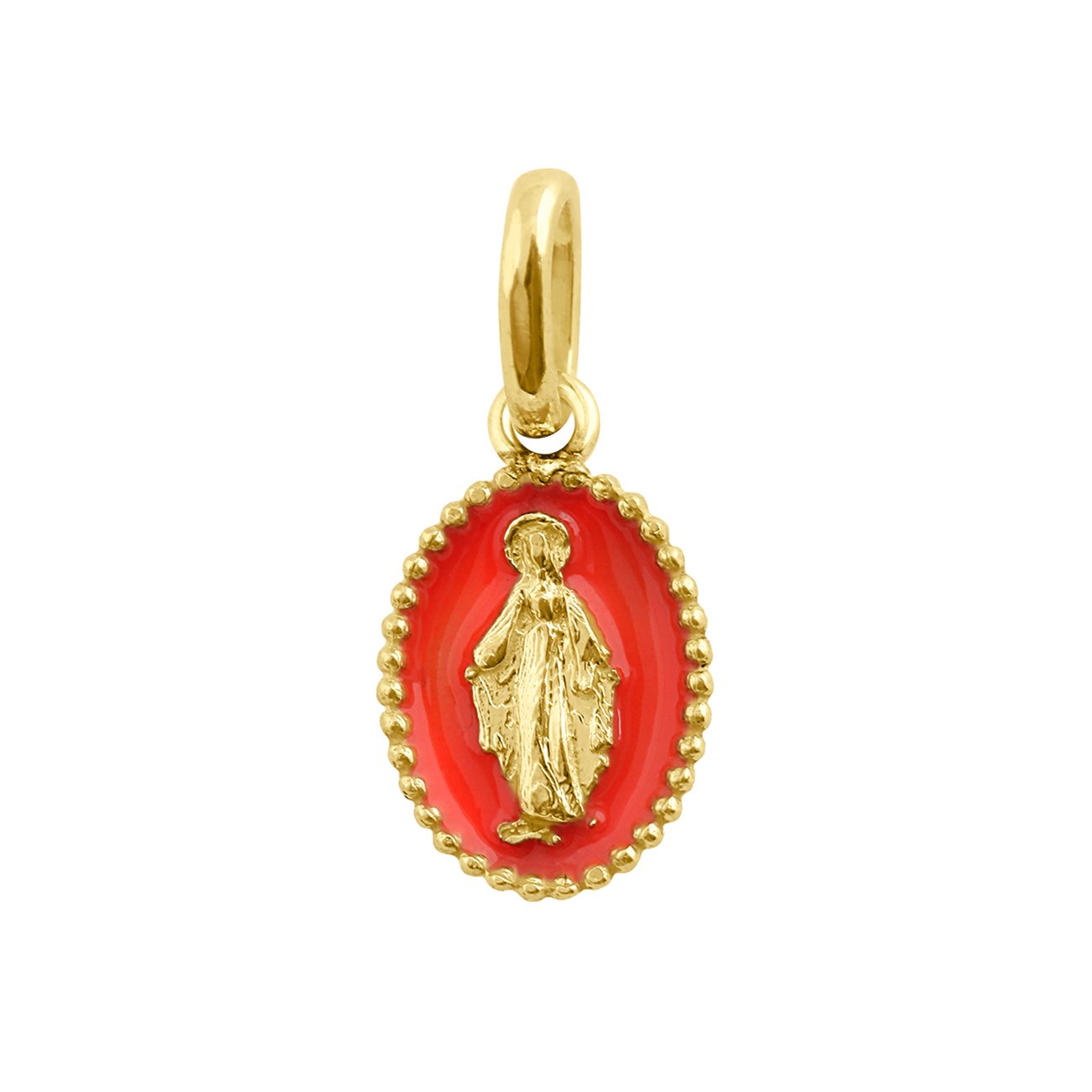 Pendentif Madone résine corail, or jaune