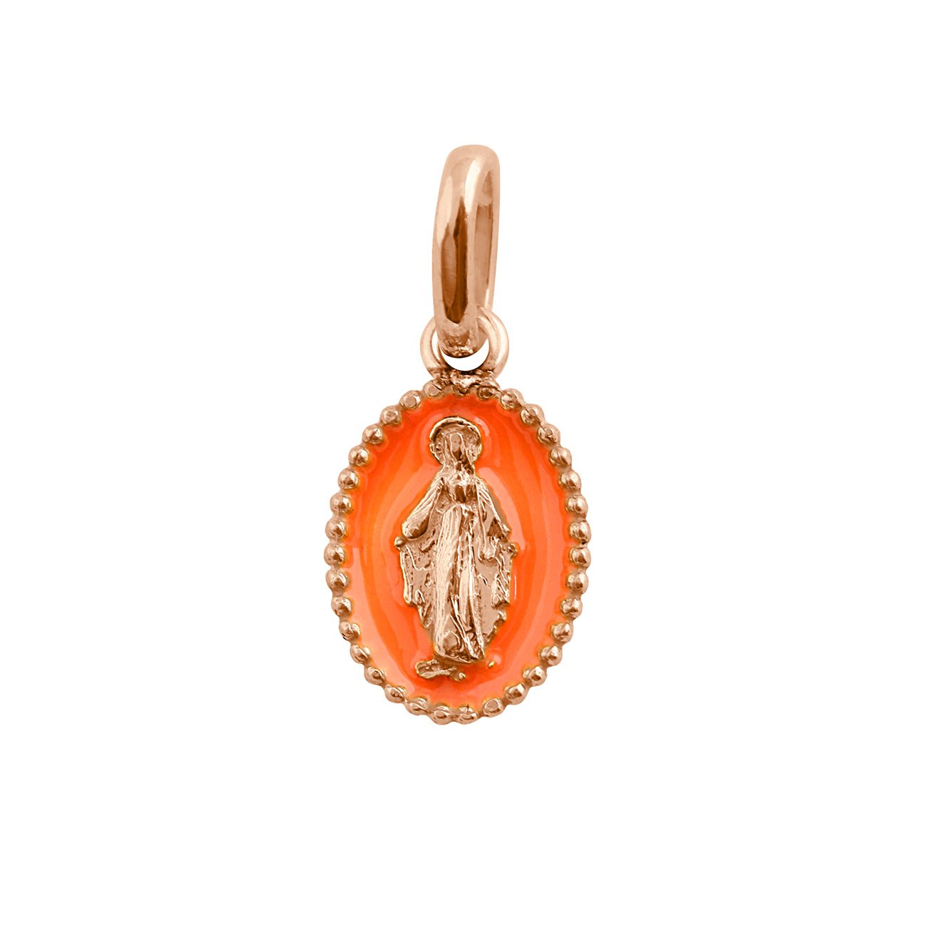 Pendentif Madone résine orange fluo, or rose